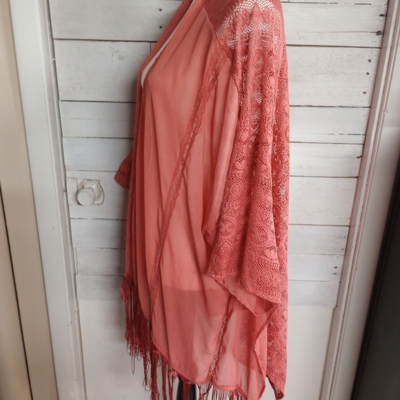 Maurices 2X/3X Coral Orange Open Front Kimono Cardigan Cover Up Coastal - Picture 5 of 12